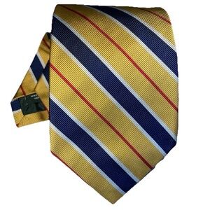 J Crew Diagonal Navy Blue Yellow Red Necktie Made In USA 100% Silk Tie Elegant
